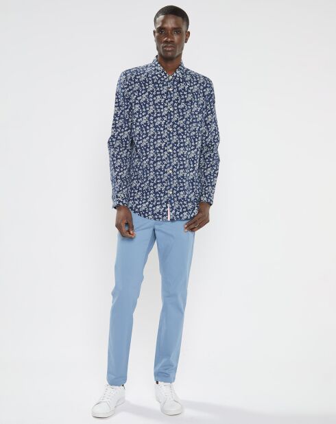 Pantalon Chino Super Slim Fit en Coton Bio mélangé Stretch bleu ciel